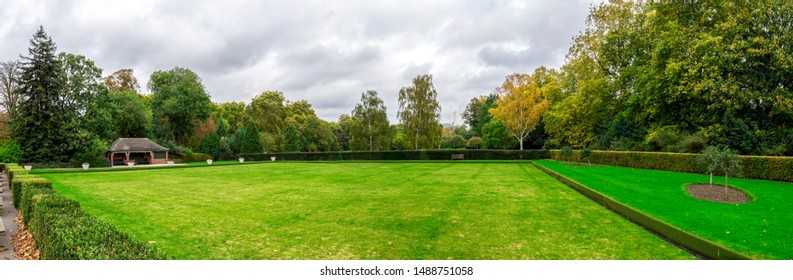 London, United Kingdom, October 2017: Lawn bowling grounds in the middle of Battersea Park