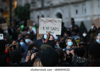 London / United Kingdom - October 25 2020: Nigerian Protesters Stage A Demonstration Against Police Brutality In Nigeria In Central London.