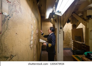 London, United Kingdom - October 3 2013: The Map Room, Part Of The Churchill War Rooms Museum
