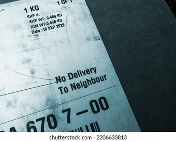 London, United Kingdom - Sep 23, 2022: No Delivery To Neighbour On The Parcel Sticker For The New Apple Watch Series Ultra Delivered By UPS