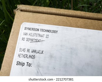 London, United Kingdom - Sep 23, 2022: Apple E-shop Store Delivery Parcel With Address Of Syncreon Technology On Van Hilstraat 23 Ro Department Netherlands