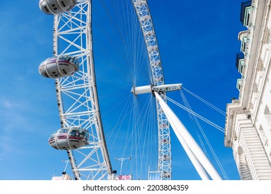 London, United Kingdom - September 17 2022: Close Up Of London Eye Ferris Wheel With People Inside.