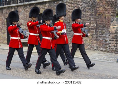 London, United Kingdom September 8, 2013: Marching Guards In The Tower Of London.