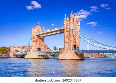 London, United Kingdom. Tower Bridge, suspension bridge crosses the River Thames close to the Tower of London.