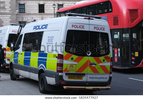 London, United Kingdom-09/10/2020 Police cars on\
street of London.
