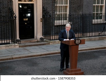  
London, United Kingdom-December 13, 2019: Boris Johnson makes a statement outside Downing Street.  