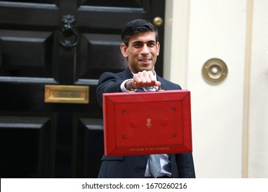 London, United Kingdom-March 11, 2020: Rishi Sunak, Chancellor of the Exchequer, leaves No.11 Downing Street to present his budget at the House of Commons in London, UK.