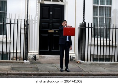 London, United Kingdom-October 27, 2021: Rishi Sunak, Chancellor Of The Exchequer, Leaves No.11 Downing Street To Present His Budget At The House Of Commons In London, UK.