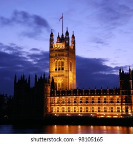 London Victoria Tower Stands At The House Of Lords End Of The Palace Of Westminster.