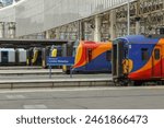 London Waterloo station with many trains in background