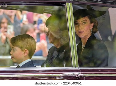 London, Westminster, UK, 20th September 2022. Queen Elizabeth II State Funeral Procession. Catherine Princess Of Wales, With Camilla, Queen Consort And Prince George Of Wales.

