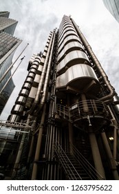 London/England - 06.03.2014: London City Financial District, Lloyds of London Building, with services on outside
