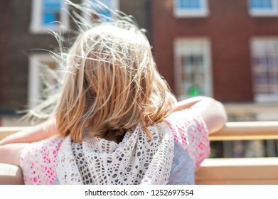 London/England - June 16 2017: A Young Caucasian Girl Riding An Open Top Bus In London, UK