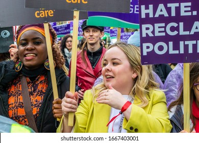 LONDON/ENGLAND – MARCH 8th 2020: Irish Actress Nicola Coughlan At The MARCH 4 WOMEN Protest In Central London