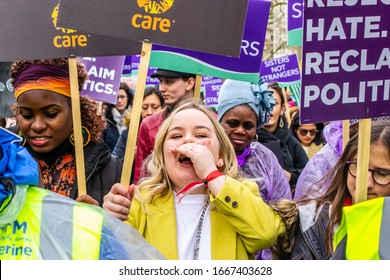 LONDON/ENGLAND – MARCH 8th 2020: Irish Actress Nicola Coughlan At The MARCH 4 WOMEN Protest In Central London