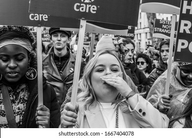 LONDON/ENGLAND – MARCH 8th 2020: Irish Actress Nicola Coughlan At The MARCH 4 WOMEN Protest In Central London