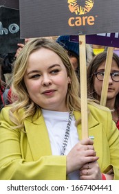 LONDON/ENGLAND – MARCH 8th 2020: Irish Actress Nicola Coughlan At The MARCH 4 WOMEN Protest In Central London