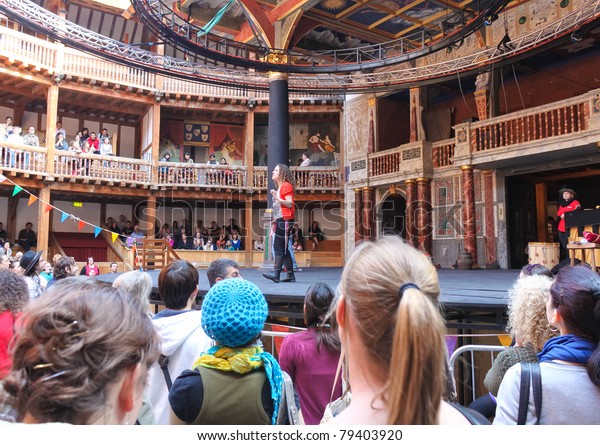 LONDON-MAY 29:Visitors at The Shakespeare\'s Globe\
May 29,2011 in London.Opened to the public in 1997,this building is\
a reconstruction of The Globe where Shakespeare presented many of\
his plays