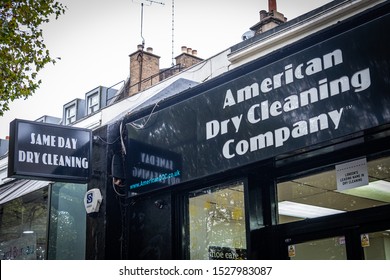 LONDON-OCTOBER, 2019: American Dry Cleaning Company Store Exterior, A Chain Of Dry Cleaners And Laundry Shops Mainly Across London 