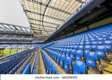 LONDON,THE UK-CIRCA MAY 2016: At The Tribune Of Stamford Bridge - The Official Playground Of FC Chelsea