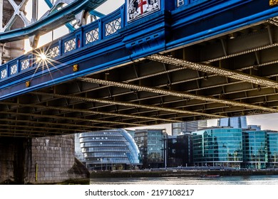 London,Tower Bridge,city Of London, Uk Circa October 2021 A Very Unusual Angle Showing The Base Of Tower Bridge And The Mayor's Headquarters And A Tiny Part Of The Shard.A Stunning And Different Image