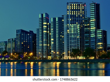 London,UK - 03 June 2020: View Of Apartments And Modern Buildings On Albert Embankment In London Over River Thames On Summer Evening