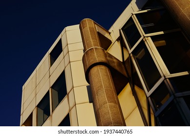 London\UK : 13 March 2021:Exterior Of 1980s Office Building With Graded High Contrast