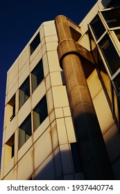 London\UK : 13 March 2021:Exterior Of 1980s Office Building With Graded High Contrast