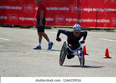 London/UK 4/22/18 Virgin London Marathon 2018. Ryota Yoshida (JPN) 350 Yards From The Finish Line .VMLM Wheelchair Race (T53/T54)