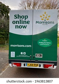 London,UK- April 26, 2021: A Morrisons Grocery Home Delivery Lorry Parked At The Side Of A Street. 