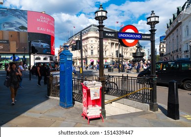 LONDON,UK - AUGUST 19,2019 : Piccadilly Circus, a worldwide famous London landmark
