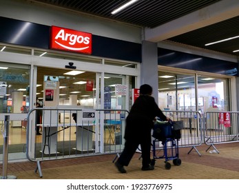 London,UK- February 23, 2021: The Retail Store Of Argos In London. Argos, Is A Catalogue Retailer Operating In The United Kingdom And Ireland, Acquired By Sainsbury's Supermarket Chain.