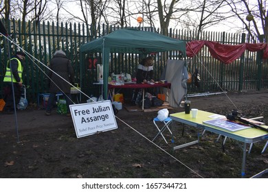 London/UK - February 26 2020: Free Assange Camp Outside Woolwich Crown Court, Near Belmarsh Prison, Extradition Case Brought By USA.