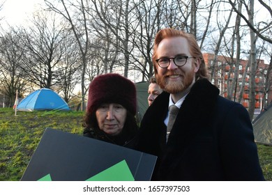 London/UK - February 26 2020: Joseph Farrall Ambassador Of Wikileaks,with Clara A Long Term Supporter. Outside Woolwich Crown Court At The Extradition Case Of Julian Assange.Credit: Katherine Da Silva