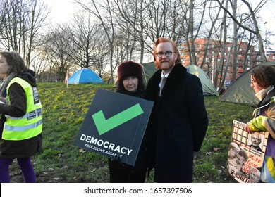 London/UK - February 26 2020: Joseph Farrall Ambassador Of Wikileaks,with Clara A Long Term Supporter. Outside Woolwich Crown Court At The Extradition Case Of Julian Assange.Credit: Katherine Da Silva