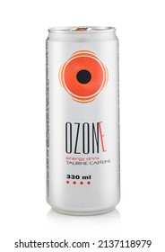 LONDON,UK - FEBRUARY 28,2022: Ozone Energy Drink With Taurine And Caffeine On White.