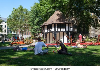 LONDON,UK -JULY 29,2019 : People Enjoying Summer At Soho Square In London