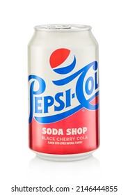 LONDON,UK - MARCH 05,2022: Pepsi Cola Black Cherry Soda Drink On White.