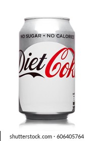 LONDON,UK - MARCH 21, 2017 : A can of Coca Cola Diet drink  on white background. The drink is produced and manufactured by The Coca-Cola Company.