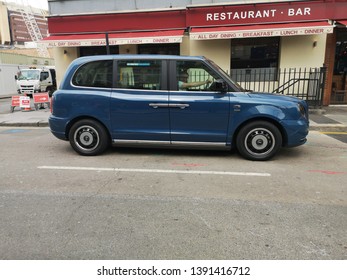 London/UK - May 01 2019: A Profile View Of An LEVC TX (previously TX5), London's Purpose-built All Electric Hackney Carriages (taxi Cabs) Manufactured By The London EV Company (LEVC)