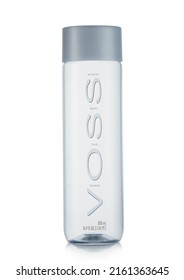 LONDON,UK - MAY 02, 2022: Voss Natural Mineral Water In Original Bottle On White. Product Of Norway.