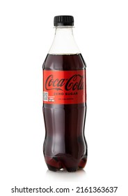 LONDON,UK - MAY 10, 2022: Coca Cola Zero Sugar Bottle On White.