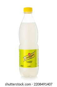 LONDON,UK - MAY 26, 2022: Schweppes Original Bitter Lemon Tonic Soda Water On White.