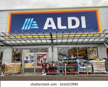 London,UK/December 10,2019: A Aldi store operating in London. Aldi (stylised as ALDI) is the common brand of two German family-owned discount supermarket chains.