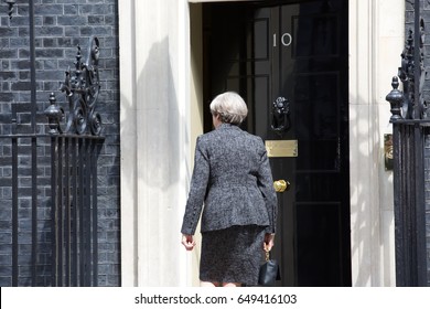 London,UK,May 2017,Prime minister Theresa May in Downing Street London before attending the NATO Summit in Brussels
