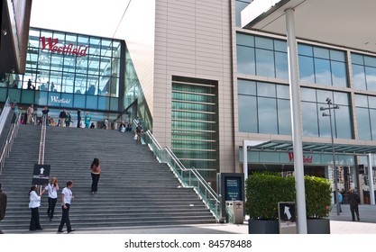 LONDON,UK-SEPTEMBER 13: Entrance to Westfield Stratford City the largest urban shopping centre in Europe from Stratford International Station,on the opening day,September 13, 2011.London UK London UK.