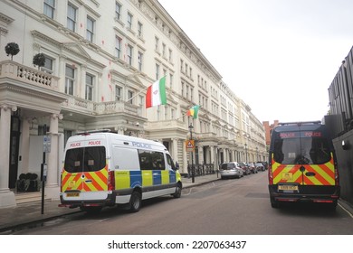 London.UK.September 27th 2022.Police Guard Damaged Iranian Embassy In London After Violent Protests.London.UK