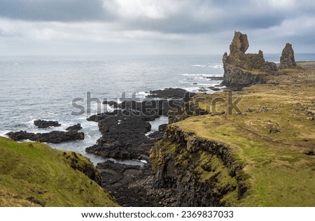 The Londrangar Basalt Cliffs (Hellnar) in Iceland on a Summer Day