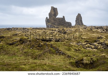 The Londrangar Basalt Cliffs (Hellnar) in Iceland on a Summer Day
