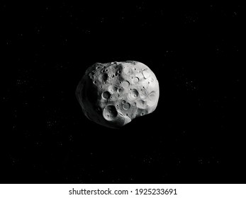 Lone asteroid with craters in space. Asteroid isolated on a black background.